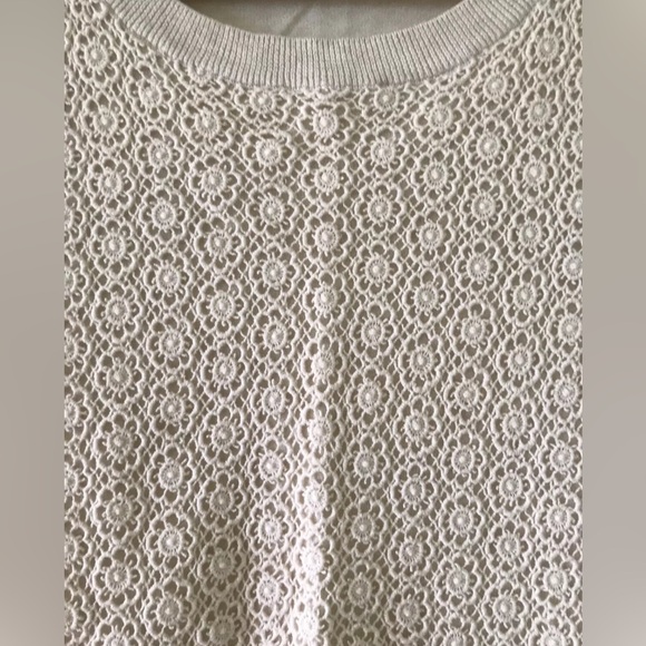 👚🌺 Wrap London Crochet Knit Top UK 10 US 6 Soft Oatmeal Ruffle Hi-Low Hem Luxe - Picture 8 of 12